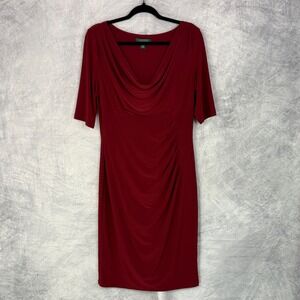 LRL Ralph Lauren Red Cowl Neck Ruched Sheath Dress womens Sz 12 cocktail classic